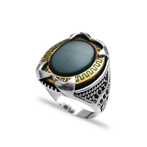 Green Agate Authentic Men Ring Wholesale Handmade 925 Sterling Silver